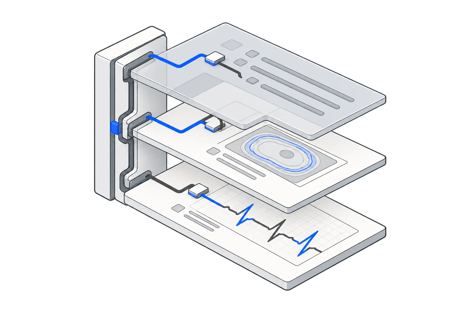 Clinical records connect through a shared information spine.